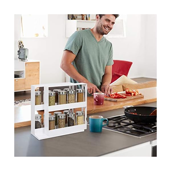 Rotating Spice Rack Plastic Seasoning Spice Jar Rack Storage 2 Tier Pull Out Kitchen Cabinet Organiser Slide Salt Bottle…