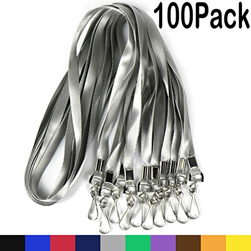 Bulk Lanyards Premium Cruise Lanyard Nylon Badge Lanyards with Id Holder Perfect for Office, Kids, Teachers (Gray, 100Pack)