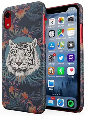 White Tiger Head Tropical Jungle Pattern Apple iPhone XR SnapOn Hard Plastic Phone Protective Case Cover