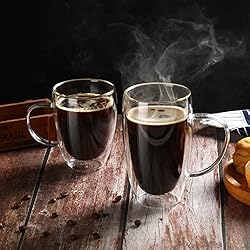 2-Pack 15 Oz Double Walled Glass Coffee Mugs with