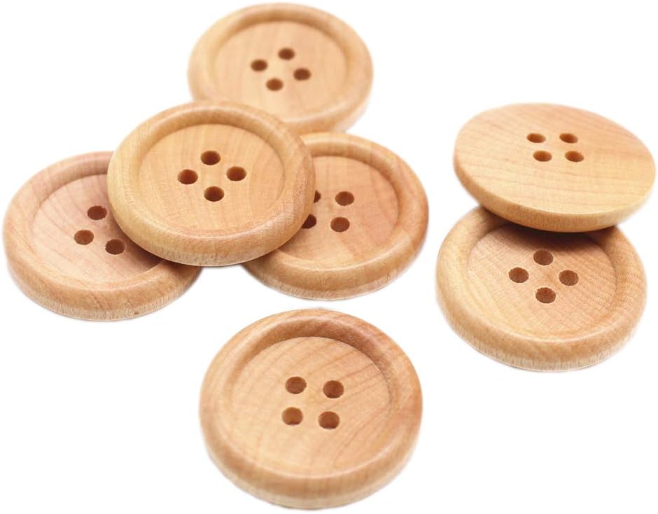 YaHoGa 30pcs 25mm (1 inch) Wood Buttons Large Natural