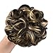 REECHO Women's Thick 2PCS Curly Wavy Updo Hair Bun Extensions Messy Hairpieces - Dark Brown with Light Blonde Highlights