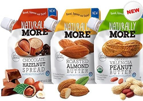 Naturally More Nut Butter Variety Pack 100% All Natural - Probiotics + Flax Travel Size Snack Packets (3 Packs)- Vegan - Gluten Free - Plant Based Protein -