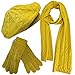 Cable Knit Beret Hat Scarf & Glove Matching 3 Piece Set Set