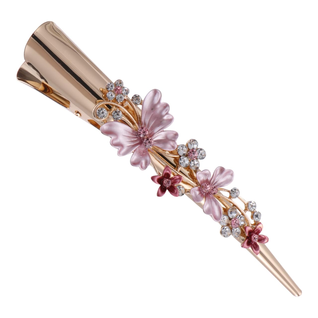 FRCOLOR Alligator Hair Clips - Metal Duckbill Clips - Rhinestone - 1 Count (Pack of 1) - Pink - Floral - Female - Adult - 1 Piece - 29g - Women's Hair Clip