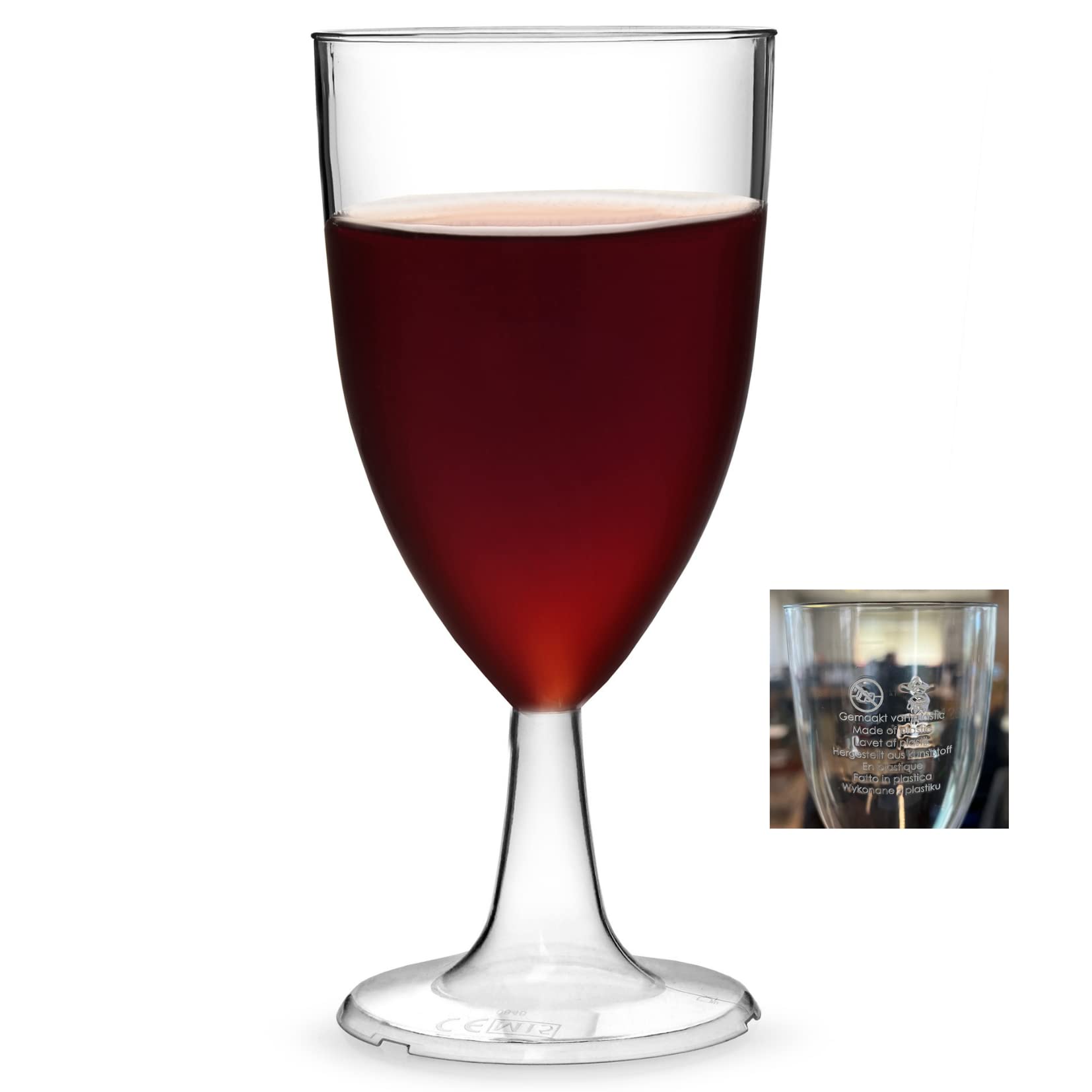 AIOS Pack of 16 Finest one Piece Disposable Plastic Wine Glasses Tulip Shaped Design. Capacity 215ml