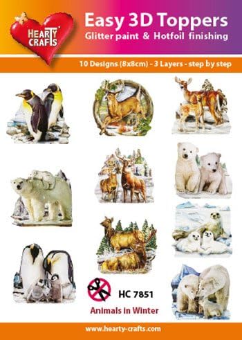 Easy 3D Toppers HC7851 Animals in Winter 10 Large Toppers 3-Layers Each 8x8cm for Card Making