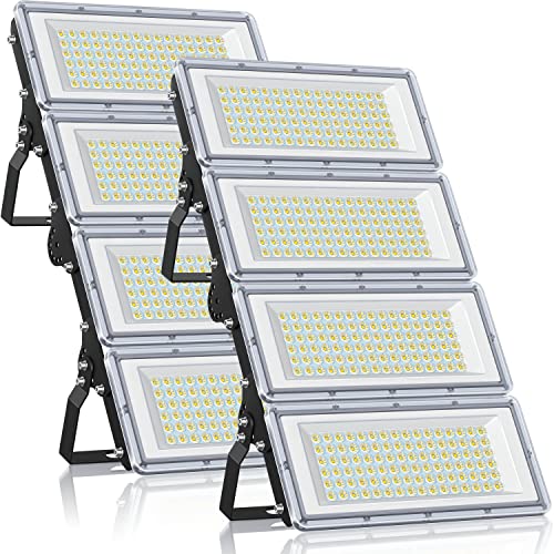 YIQIBRO Outdoor LED Spotlights 400W 2 Pieces, 4 in 1 40000LM 6500K Cool White Lights Outdoor, IP67 Waterproof 85-265V LED Lamp with Transformer for Garden Garage Hotel Factory Stadium