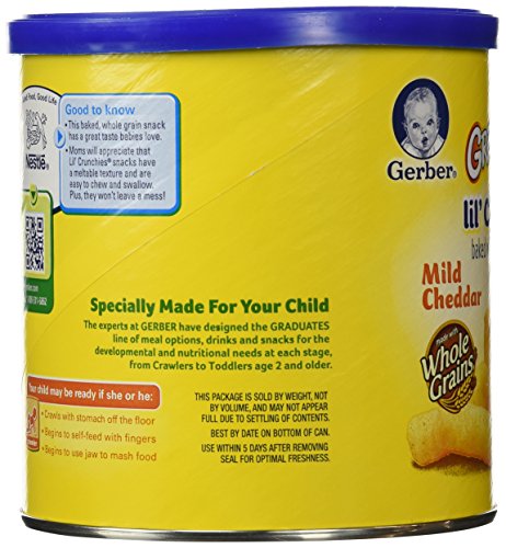 Gerber Stage 3 Mild Cheddar Lil Crunchies Snack, 1.48 Oz, 6 Pack