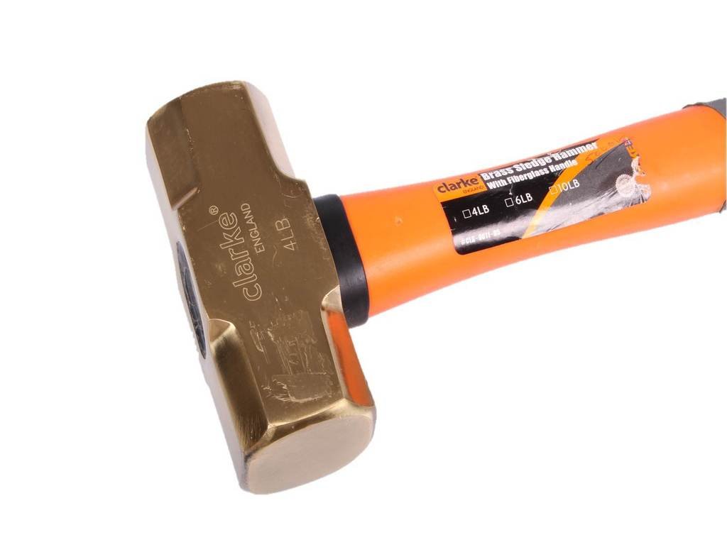 Clarke Brass Sledge Hammer With Fiber Glass Handle Orange 4lbs