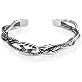 YWMAN Vintage Twisted Vines Cuff Bracelet, Stainless Steel Braided Woven Cuff Bangle, Adjustable Open Bracelet for Men Women