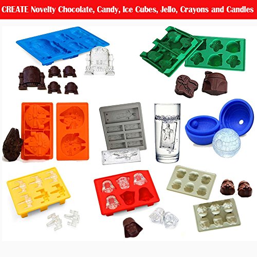 Set of 8 Star Wars Silicone Ice Trays/Chocolate Molds: Stormtrooper, Darth Vader, X-Wing Fighter, Millennium Falcon, R2-D2, Han Solo, Boba Fett, and Death Star