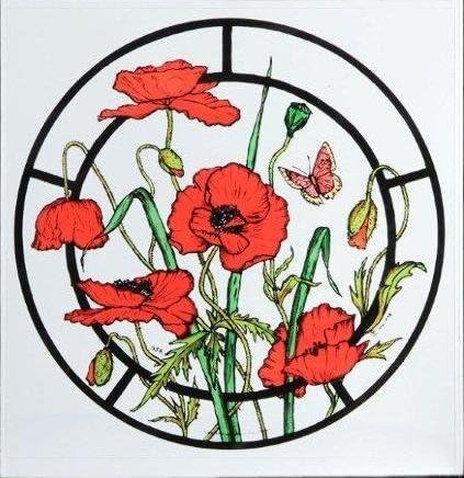 Winged Heart Static Window Cling in a Meadow Poppies Design