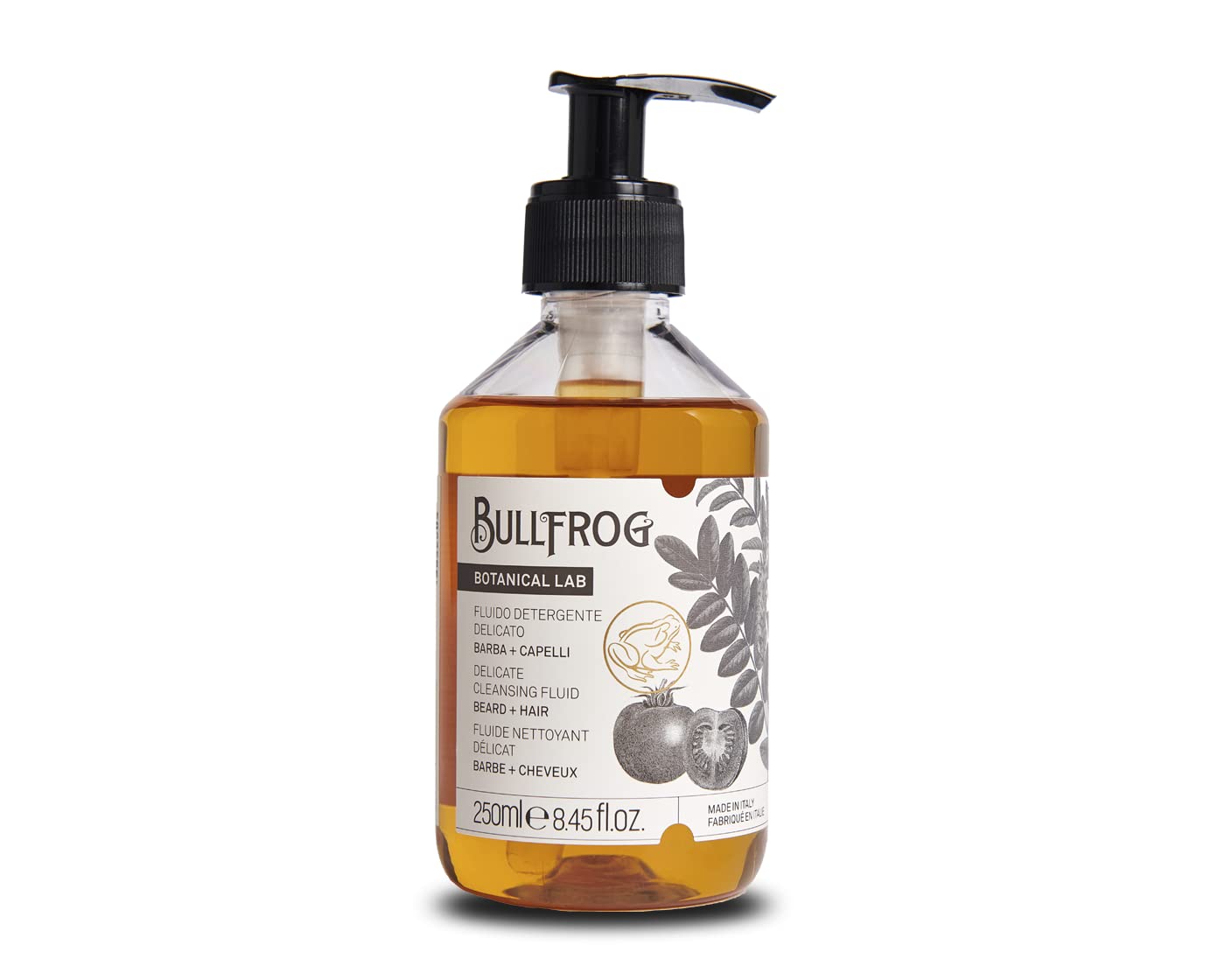 Bullfrog Gentle Cleansing Fluid 250ml - Shampoo for Hair and Beard - Soothing and Revitalising Properties - Fresh and Herbal Notes - Made in Italy