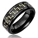 8MM Mens Titanium Ring Wedding Band Black Plated Black and Gold-Tone Carbon Fiber Inlay