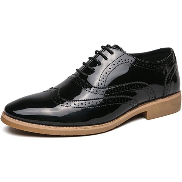 US 6 10 Men Retro Patent Leather Black And White Brogue Shoes Fretwork Pointed Toe Oxfords