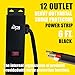 KMC 12 Outlet Heavy Duty Metal Surge Protector Power Strip with 6-Foot Long Extension Cord, 125V/15A, Black