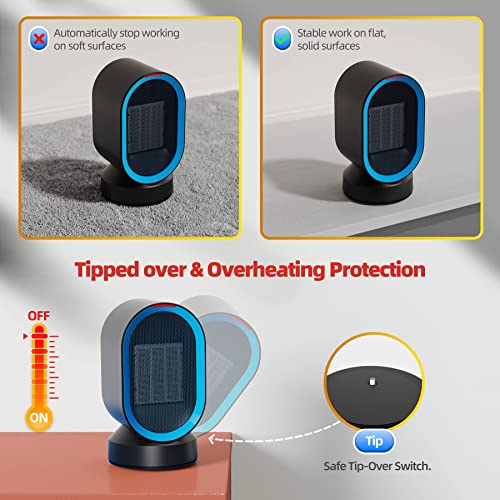 Portable Space Heater, Oscillating Desk Heater for Indoor Use，Electric