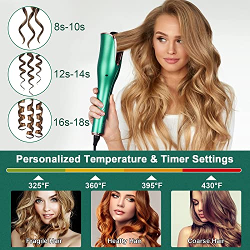 Automatic Curling Iron Green Curling Wand Auto Hair Curler Beach Waves Curling Iron Dual Voltage