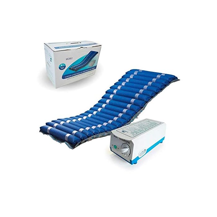 Mobiclinic, Mobi 2, Colchón antiescaras con motor compresor, para escaras grado I y II, de aire alternante, Nylon y PVC médico ignífugo, 200 x 86 x 9.5, 20 celdas, color Azul