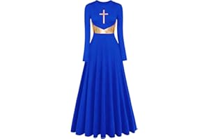 ELLYDOOR Womens Metallic Cross Worship Praise Dance Dress Full Length Lyrical Dancewear Church Liturgical Robe Dress