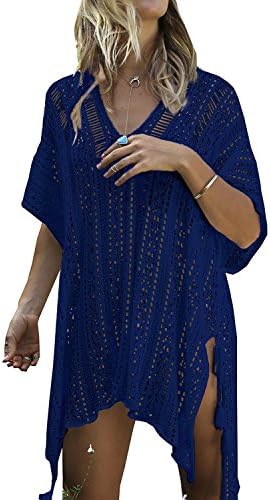 Women's Bathing Suit Cover up Bikini Swimsuit Swimwear Crochet Beach Dress (Royal Blue)