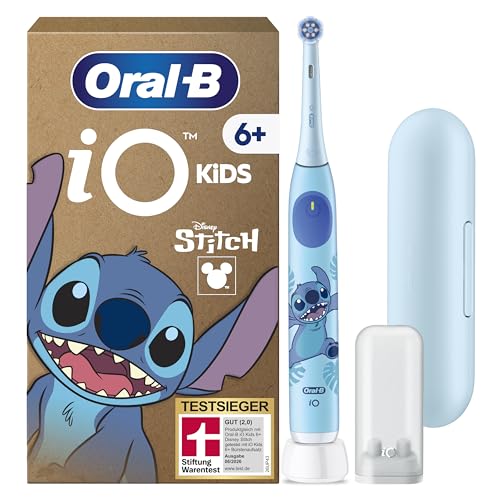 Oral-B iO Kids 6 Plus Disney Stitch Elektrische Zahnbürste für Kinder mit 1 Aufsteckbürste, Blau - Kinderzahnbürste Elektrisch ab 6 Jahren, Inkl. Reise-Etui, TESTSIEGER (2,0) bei STIFTUNG WARENTEST
