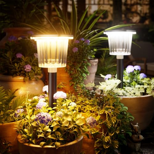 BITPOTT Super Bright Solar Pathway Lights 12 Pack, Adjustable Warm & Cold
