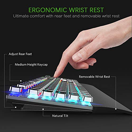 Fiodio Mechanical Gaming Keyboard, LED Rainbow Gaming Backlit, 104 Anti-ghosting Keys, Quick-Response Black Switches… - Image 4