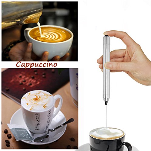 Milk Frother Handheld - Electric Froth Foam Maker For Latte Coffee Cappuccino Hot Chocolate Tea Drinks - Kitchen Stainless Steel Drink Mixer with Mix Spoon - Thumbnail 2