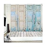 5x7ft Newest Blue Four Wood Doors & Wood Floor Vinyl Wedding Backdrop Background