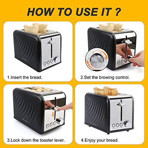 Vestaware Toaster 2 Slice, Stainless Steel 1.5'' Extra Wide Slot Toaster with Cancel, Bagel, Defrost Function, 6 Bread Shade Easy Clean Kitchen Toaster with Removable Crumb Tray