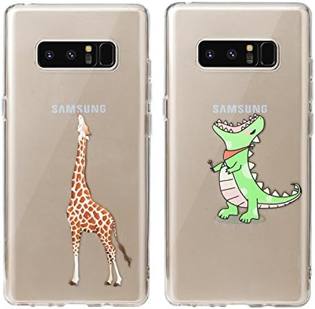 Buyus (2 Pack) Galaxy Note 8 Case Clear with Design, Anti Slip, Scratch Resistant, Slim Fit Premium Flexible TPU Silicone Protective Cover for Samsung Galaxy Note 8 6.3'' (2017)- (Giraffe, Dinosaur)