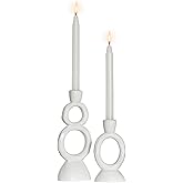 White Taper Candle Holders for Candlesticks, Unique Decorative Candlesticks Holder Home Decor Set of 2 for Fall Thanksgiving Wedding Table Centerpiece Decorations, Modern Aesthetic Room Decor(Resin)