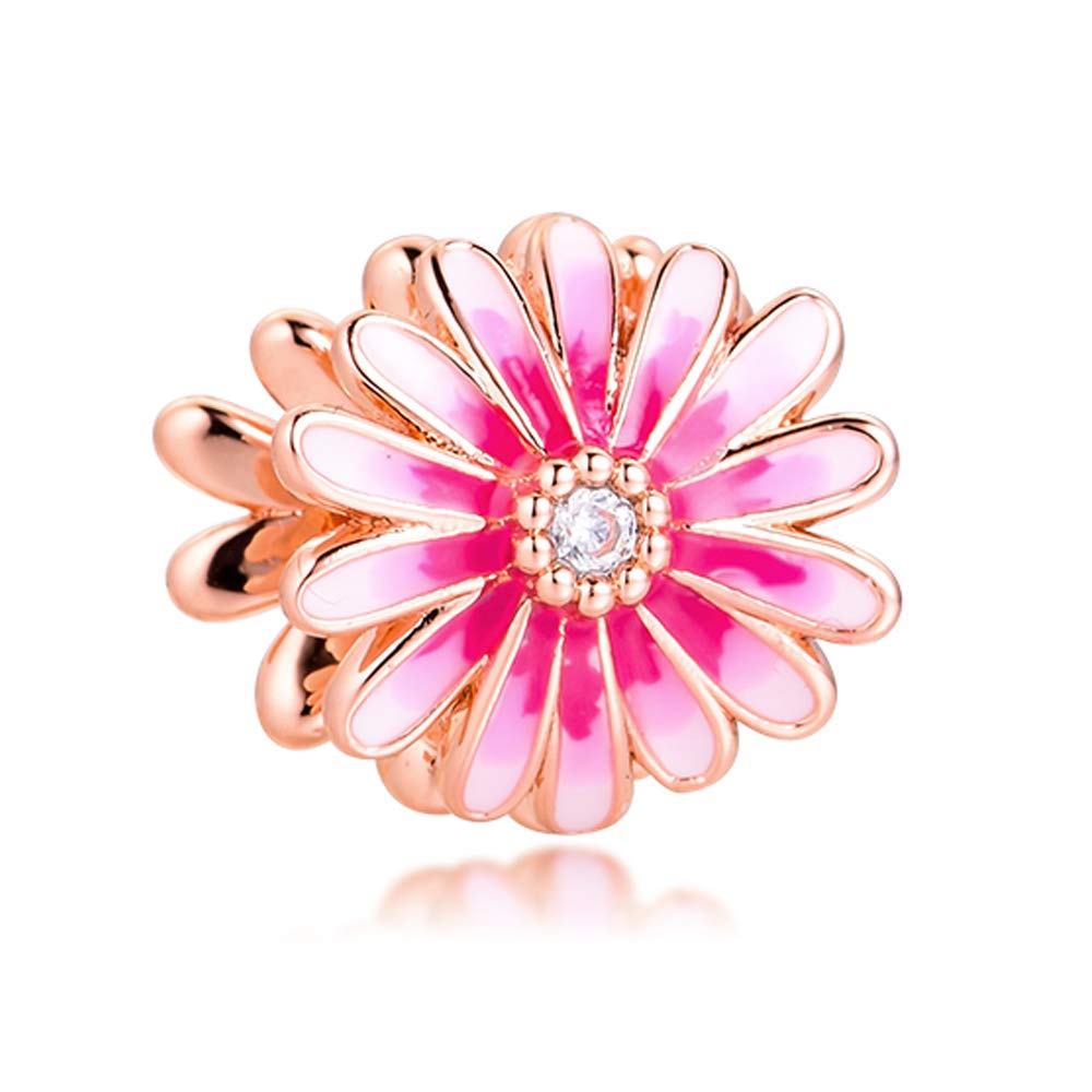 PANDOCCI 2020 Spring Pink Daisy Flower Enamel Bead 925 Silver DIY Fits for Original Pandora Bracelets Charm Fashion Jewelry