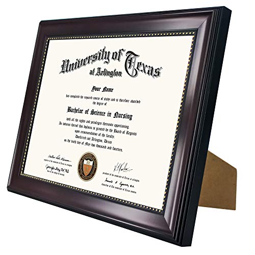 GraduationMall 8.5x11 Certificate Diploma Frame, UV Protection Acrylic, Mahogany with Gold Beads