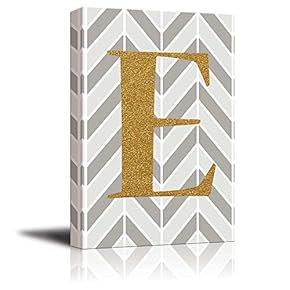 The Letter E in Gold Leaf Effect on Geometric Background - Modern Hip Young Art Art - Canvas Art Home Art - 12x18 inches