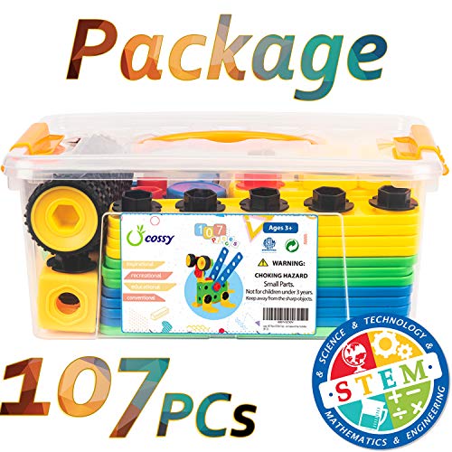 cossy 107 Pieces Construction Engineering Building Blocks Set, Manipulative Toy for Boys & Girls, Come with a Sturdy Storage Container, Best STEM Toy Gift for Kids Ages 3 yr - 6 yr - Thumbnail 6
