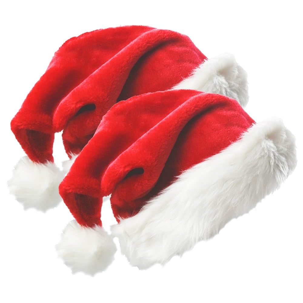 Ram® 2 Piece Deluxe Plush Father Christmas Santa Hat For Adults And Kids Christmas Party Hat With Fur