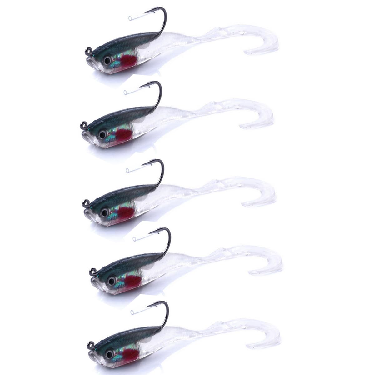 FOLANDO 5PCS Soft Fishing Lures, Soft Tail Fishing Lure Jig Head Swimbait Lures Single Hook Baits for Sea Bass Pike Trout Perch