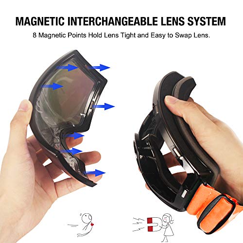NXONE Snow Goggles Anti-Fog UV Protection Snowboard Goggles with Interchangeable Dual Layer Lens Ski Goggles for Men Women Black Frame with Red Lens