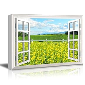 Canvas Wall Art - Window Looking into a Field of Yellow Flowers - Giclee Print Gallery Wrap Modern Home Art Ready to Hang - 12x18 inches