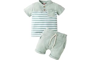LUJENGEFA Toddler Baby Boys Clothes Summer Outfit Stripe T-Shirt and Casual Shorts Joggers 2Pcs Clothing Set