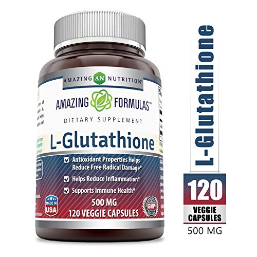 Amazing Formulas L-Glutathione, 500 Mg Veggie Capsules (Non-GMO) (120 Count) - Antioxidant Properties Helps Reduce Free Radical Damage - Helps Reduce Inflammation - Supports Immune Health.