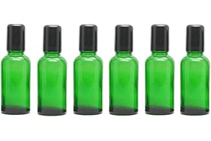 ERIOCTRY 6PCS 30ml Empty Portable Green Glass Roll on Bottles With Stainless Steel Ball and Black Cap For Perfume Essential Oil Roller Bottles Vial Container Pot Jar Attar Bottle