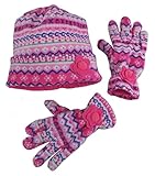 N'Ice Caps Big Girls 7-10 Years Fair Isle Print Hat and Gloves Accessory Set (7-10 Years, Fuchsia/Multi)