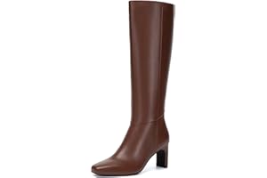 Athlefit Knee High Boots for Women Square Toe Chunky Heeled Tall Boots with Side Zipper