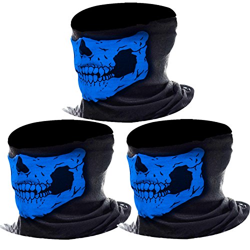 eBoot 3 Pack Seamless Skull Face Tube Mask Motorcycle Face Mask Outdoor Mask Sport Headwear (Blue)