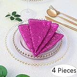 B-COOL Sequin Fabric Placemats 15inch Round Baby Placemat Kitchen Place Mats Kitchen Napkins Fuchsia 4Pack