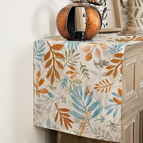 ARKENY Fall Thanksgiving Table Runner 13x72 Inches,Floral Leaves Seasonal Burlap Farmhouse Indoor Outdoor Autumn Table Runner for Home AT491-72